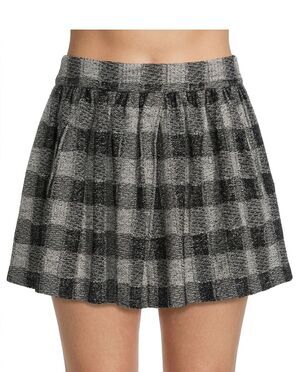 Free People Skirt Womens S Gray Plaid Knit Pleated Mini Elastic Waist Lined